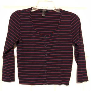 Forever 21 Striped Crop Top Blue/Burgundy Size L